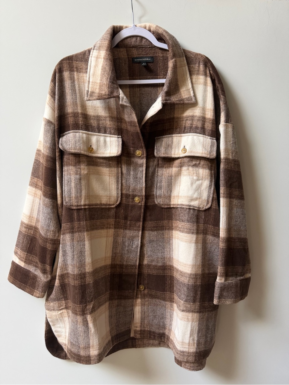 Caslon Brown & Cream Plaid Utility Shacket, size XL
